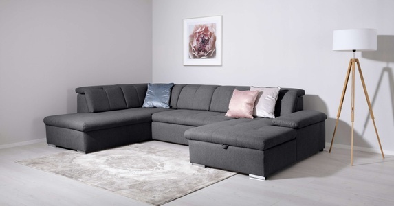 HOME AFFAIRE, Home affaire Wohnlandschaft »KARDA B/T/H: 328/215/95 cm, Liegefläche 256/126 cm«, verstellbare Kopfstützen und Armlehne, U-form, Bettkasten, Federkern, Home affaire Wohnlandschaft »KARDA B/T/H: 328/215/95 cm, Liegefläche 256/126 cm«, verstellbare Kopfstützen und Armlehne, U-form, Bettkasten, Federkern