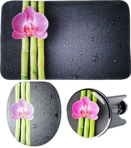 Sanilo, Sanilo Badaccessoires-Sets »Asia«, (Komplett-Set, 3 tlg.), bestehend aus WC-Sitz, Badteppich und Waschbeckenstöpsel, Sanilo Badaccessoire-Set »Asia«, (Komplett-Set, 3 tlg.), bestehend aus WC-Sitz, Badteppich und Waschbeckenstöpsel