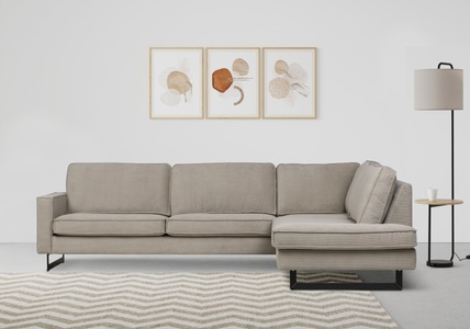 PLACES OF STYLE, Places of Style Ecksofa »Pinto«, mit Keder und Metallfüssen, Places of Style Ecksofa »Pinto, 290 cm, Ottomane links / rechts«, Cord, Feincord, Luxus-Microfaser Leder und Chenille