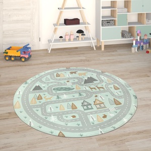 PACO HOME, Paco Home Kinderteppich »Chicos 550«, rund, 2 mm Höhe, Flachgewebe, Strassen-Spiel-Teppich, Kinderzimmer, Paco Home Kinderteppich »Chicos 550«, rund, 2 mm Höhe, Flachgewebe, Strassen-Spiel-Teppich, Kinderzimmer