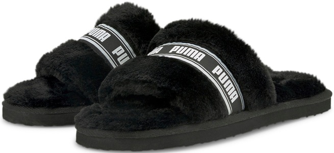Puma, PUMA Fluff Hausschuhe Damen, Puma Slides für Damen aus Kunstpelz schwarz