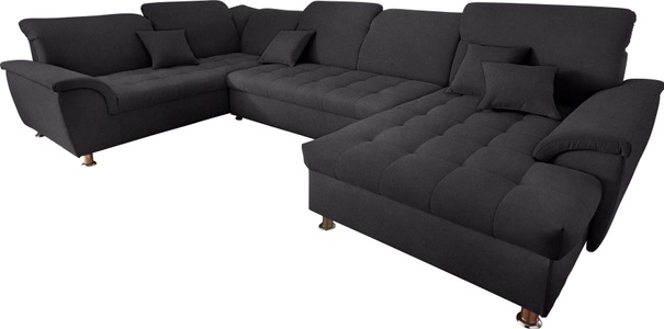 DOMO collection, DOMO collection Wohnlandschaft »Franzi optional mit Bettfunktion, Bettkasten & Kopfteilverstellung«, XXL-Sofa, U-Form, belastbar bis 140kg/Sitz, graphite, Breite: 352cm, DOMO collection Wohnlandschaft »Franzi mit Kopfteilverstellung, U-Form mit viel Platz, bequem« XXL-Sofa, U-Form, belastbar bis 140kg/Sitz, graphite, Breite: 352cm