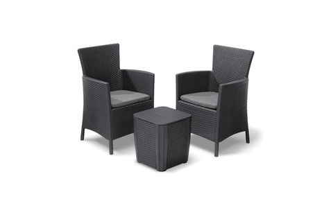 Allibert, Allibert Garten Balkon Bistro-Set 3-tlg. Iowa Graphitgrau 223929, Allibert Balkonset »Graphite, inkl. Kissen«