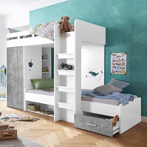 Begabino Hochbett, mit 2 Liegeflächen, Kleiderschrank und Regalen
