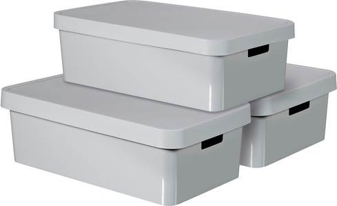 Curver, Curver Infinity Aufbewahrungsbox mit Deckel 3 Stk. 30 L Grau 240681, Curver Organizer »Infinity«, (Set, 3 St.), Aufbewahrungsbox, 30 Liter, grau