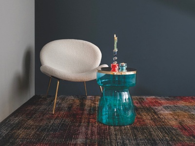 Kayoom, Kayoom Beistelltisch »Beistelltisch Roman 125«, Kayoom Beistelltisch »Roman 125, mundgeblasener Glaskorpus«, (1 St.), mundgeblasener Glaskorpus, Retro-Design, goldfarbenene Metall-Tischplatte