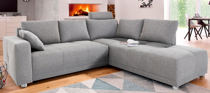 PLACES OF STYLE, Places of Style Ecksofa, mit Bettfunktion und Bettkasten, wahlweise mit 1 oder 3 Kopfstützen, 