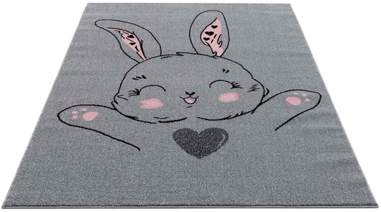 Carpet City, Carpet City Kinderteppich »Savanna 9379«, rechteckig, 11 mm Höhe, Hasen Motiv, Kurzflor, Kinderzimmer, Carpet City Kinderteppich »Savanna 9379«, rechteckig, 11 mm Höhe, Spielteppich, Teppich, Hase, Grau, für Kinderzimmer, Kurzflor