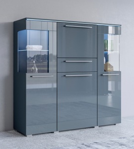 Helvetia, Helvetia Highboard »India«, Breite 130 cm, INOSIGN Highboard »India,Breite 130cm, stilvolle Hochkommode 3Türen, Klappe und Schublade«, Hochschrank viel Stauraum, Einlegeböden verstellbar,ohne Beleuchtung