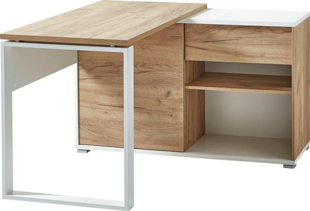 Germania, GERMANIA Schreibtisch »GW-Lioni«, Schreibtisch mit Sideboard LIONI, Rechteck, Kufen, B 1200 x T 1170 x H 750 mm, Navarra Eiche Nachbildung/weiß