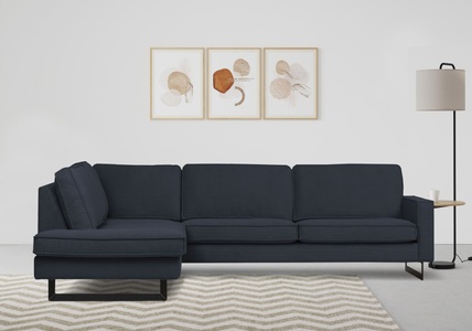 PLACES OF STYLE, Places of Style Ecksofa »Pinto«, mit Keder und Metallfüssen, Places of Style Ecksofa »Pinto, 290 cm, Ottomane links / rechts«, Cord, Feincord, Luxus-Microfaser Leder und Chenille