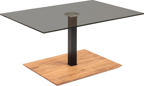 VIERHAUS, Vierhaus Couchtisch »Lakna«, Bodenplatte aus massiver Wildeiche, mit einer dunklen Parsolglastischplatte, höhenverstellbar, Vierhaus Couchtisch »Lakna«, Bodenplatte aus massiver Wildeiche, mit einer dunklen Parsolglastischplatte, höhenverstellbar