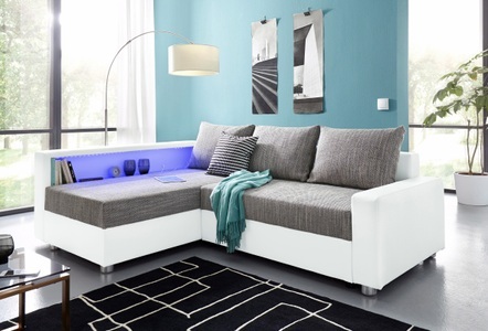 COLLECTION AB, COLLECTION AB Ecksofa, inklusive Bettfunktion, Bettkasten und Federkern, wahlweise mit RGB-LED-Beleuchtung und USB-Port, Inklusive seitlichem Regalboden, Ottomane links oder rechts montierbar, COLLECTION AB Ecksofa »Relax L-Form« inklusive Bettfunktion, Federkern, wahlweise mit RGB-LED-Beleuchtung