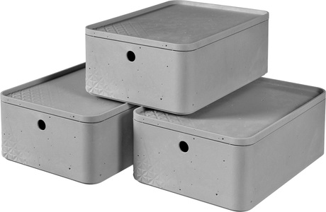 Curver, Curver Beton Aufbewahrungsbox-Set 3 Stk. mit Deckel Gr. M Hellgrau, Curver Organizer »BETON M«, (Set, 3 St.), Aufbewahrungsbox, stapelbar, je 8 Liter