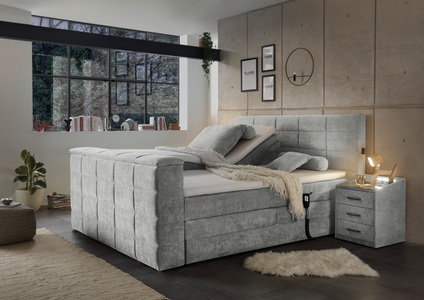 Carryhome, Carryhome Boxspringbett 180/200 cm in schlammfarben , Denver 6 Motor , Textil , unterschiedliche Matratzenhärtegrade je Bettseite, Wendematratze mit unterschiedlichen Härtegraden, H2+H3=mittel bis ca.80kg+fest ab ca.80kg , 180 cm , Doppeltuch,Mikro