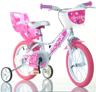 Dino, Dino Kinderfahrrad »Mädchenfahrrad 16 Zoll«, 1 Gang, mit Stützrädern, Korb und Puppensitz, Dino Kinderfahrrad »Mädchenfahrrad 16 Zoll«, 1 Gang, mit Stützrädern, Korb und Puppensitz