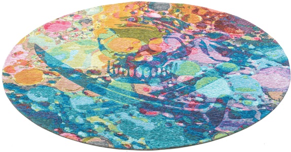 Sansibar Teppich »Keitum 006«, rund, Flachgewebe, modernes Design, Motiv Totenkopf & gekreuzte Säbel