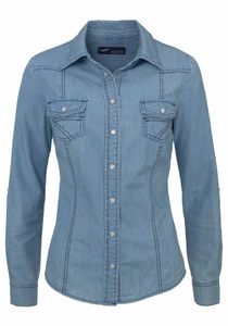 Arizona, Arizona Jeansbluse »mit Druckknöpfen in Perlmuttoptik«, und Krempelärmeln, 