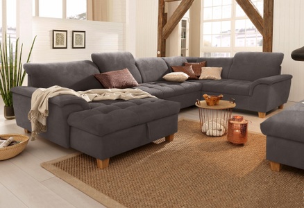 HOME AFFAIRE, Home affaire Wohnlandschaft »Lyla«, wahlweise mit Rückenfunktion und zusätzlich mit Bett + Bettkasten, Home affaire Wohnlandschaft »Lyla U-Form«, wahlweise mit Rückenfunktion und zusätzlich mit Bett + Bettkasten