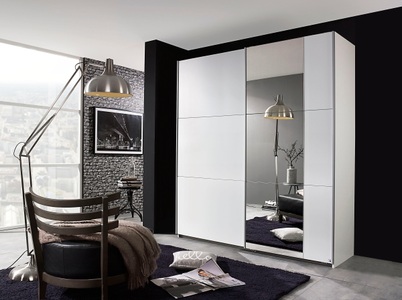rauch BLUE, rauch BLUE Schwebetürenschrank »Kronach«, rauch Schwebetürenschrank »Kleiderschrank Drehtürenschrank Schrank Garderobe KRONACH TOPSELLER«, mit Spiegel und viel Stauraum, Metallgriffleisten, MADE IN GERMANY