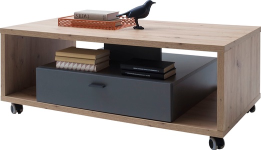 Mca furniture, MCA furniture Couchtisch »Lizzano«, Landhausstil modern, Wohnzimmertisch bis 50 Kg belastbar, Tisch 115 cm breit, MID.YOU Couchtisch in holzwerkstoff 115/65/43 cm , Lizzano , Grau, Eichefarben , Metall , 65x43 cm , tiefgezogen, Melamin,Nachbildung , 000196081310