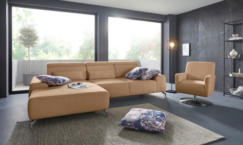 sit&more Ecksofa, Fusshöhe 12 cm, inklusive Sitztiefenverstellung und Kopfteilverstellung, wahlweise in 2 unterschiedlichen Fussfarben