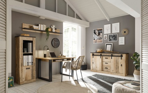 HOME AFFAIRE, Home affaire Schrank-Set »SHERWOOD«, (4 St.), Büromöbel Set in Holz Dekor, mit Scheunentorbeschlag aus Metall, Home affaire Schrank-Set »SHERWOOD«, (4 St.), Büromöbel Set in Holz Dekor, mit Scheunentorbeschlag aus Metall