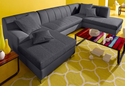 INOSIGN, INOSIGN Wohnlandschaft, wahlweise mit Bettfunktion, INOSIGN Wohnlandschaft »Turah moderne Steppung, incl. Zierkissen, auch in Leder,«, wahlweise mit Bettfunktion, B/T/H: 297/82/75 cm, U-Form