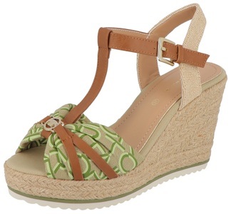 Tom Tailor, TOM TAILOR High-Heel-Sandalette, mit logobedruckter Bandage, TOM TAILOR High-Heel-Sandalette, Sommerschuh, Sandale, Keilabsatz, mit logobedruckter Bandage