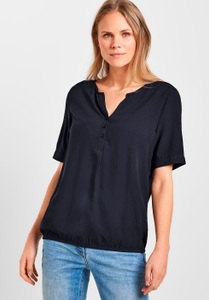 CECIL, Cecil Shirtbluse, mit Serafinoausschnitt, Cecil Damen Unifarbene Basic Bluse in Blau, Gr: XS