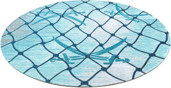 Sansibar, Sansibar Teppich »Keitum 005«, rund, Flachgewebe, modernes Design, Motiv Fischernetz & gekreuzte Säbel, Sansibar Teppich »Keitum 005«, rund, 3 mm Höhe, Flachgewebe, modernes Design, Motiv Fischernetz & gekreuzte Säbel