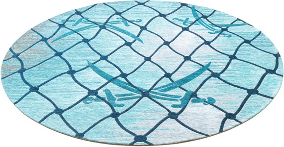 Sansibar, Sansibar Teppich »Keitum 005«, rund, Flachgewebe, modernes Design, Motiv Fischernetz & gekreuzte Säbel, Sansibar Teppich »Keitum 005«, rund, 3 mm Höhe, Flachgewebe, modernes Design, Motiv Fischernetz & gekreuzte Säbel