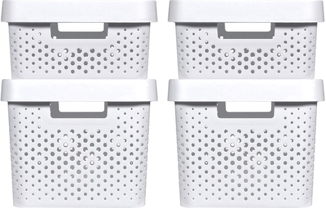 Curver, Curver Infinity Aufbewahrungsboxen 4 Stk. mit Deckel 11+17 L Weiß, Curver Organizer »INFINITY RECYCLING«, (4 St.), Aufbewahrungsbox, mit Lochmuster 2x (11L+17L) und Deckel