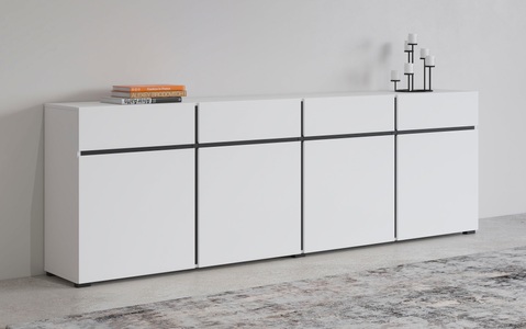 INOSIGN, INOSIGN Kommode, Breite ca. 225 cm, INOSIGN Sideboard »Cross,Breite 225 cm, moderne grifflose Kommode,4 Türen/4 Schubkästen«, Schubladenschrank mit viel Stauraum, Einlegeböden verstellbar