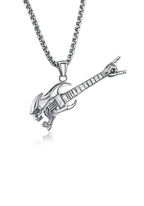 FIRETTI, Firetti Kette mit Anhänger »Gitarre mit Totenkopf, sturkturiert, teilweise geschwärzt«, Firetti Kette mit Anhänger »Schmuck Geschenk Gitarre, Totenkopf, sturkturiert, teilw. geschwärzt«