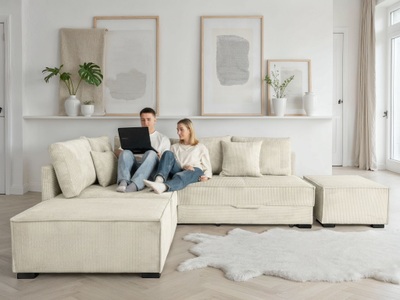 HOME AFFAIRE, Home affaire Ecksofa "Night & Day L-Form, B: 316 cm mit Dauer-Schlaffunktion 180x200 cm" Set: Sofa & Hocker, Bettfunktion, Bettkasten & Kissen, Boxspringbett
