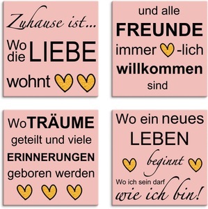 Artland, Artland Leinwandbild »Wo die Liebe wohnt«, Artland Leinwandbild »Wo die Liebe wohnt«, Sprüche & Texte, (4 St.), 4er Set, verschiedene Grössen