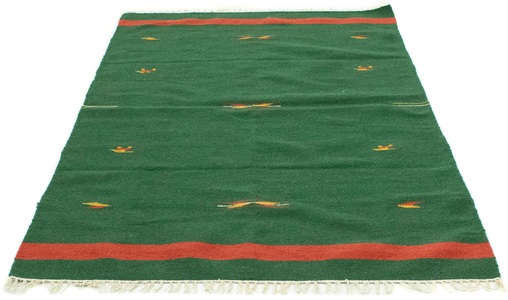 MorgenLand, morgenland Wollteppich »Kelim Teppich handgewebt grün«, rechteckig, 6 mm Höhe, Kurzflor, 