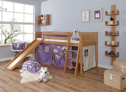 TICAA, Ticaa Hochbett »Ekki«, Ticaa Hochbett »Ekki«, mit Rollrost und Textil-Set wahlweise mit Matratze, Buche