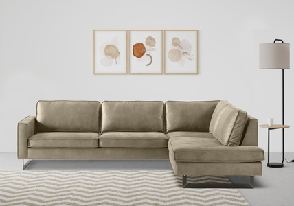 PLACES OF STYLE, Places of Style Ecksofa »Pinto«, mit Keder und Metallfüssen, Places of Style Ecksofa »Pinto, 290 cm, Ottomane links / rechts«, Cord, Feincord, Luxus-Microfaser Leder und Chenille