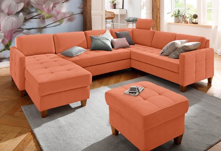 HOME AFFAIRE, Home affaire Wohnlandschaft »Earl«, wahlweise auch mit Bettfunktion oder Bettfunktion mit Bettkasten, Home affaire Wohnlandschaft »Earl U-Form«, wahlweise auch mit Bettfunktion oder Bettfunktion mit Bettkasten