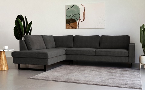 PLACES OF STYLE, Places of Style Ecksofa »Pinto«, mit Keder und Metallfüssen, Places of Style Ecksofa »Pinto, 290 cm, Ottomane links / rechts«, Cord, Feincord, Luxus-Microfaser Leder und Chenille
