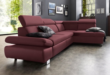 exxpo - sofa fashion, exxpo - sofa fashion Ecksofa, wahlweise mit Bettfunktion, exxpo - sofa fashion Ecksofa »Happy, modern und bequem, L-Form«, inkl. Kopfteil- und Armlehnverstellung, wahlw. mit Bettfunktion, Leder