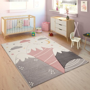 PACO HOME, Paco Home Kinderteppich »Cosmo 707«, rechteckig, 3D-Design, niedliches Motiv Berge & Sterne, Pastell-Farben, 