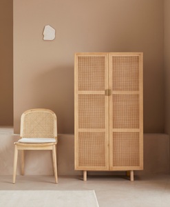 LeGer Home by Lena Gercke, LeGer Home by Lena Gercke Highboard »Lina«, Mit Rattan Einsatz, 3 Innenfächer, teilmassiv, 