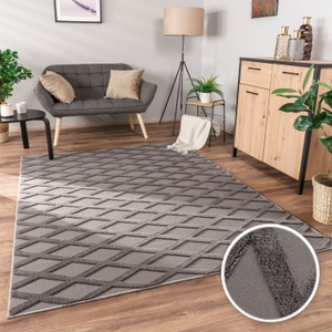 Paco Home Teppich »Utrecht 642«, rechteckig, Kurzflor, Uni Farben, 3D-Design, Rauten Muster, Hoch-Tief Effekt