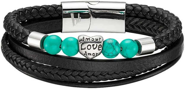 Bruno Banani, Bruno Banani Lederarmband »Schmuck Geschenk Armband Herz, B4109B/20/00/21«, mit Malachit, Bruno Banani Lederarmband »Schmuck Geschenk Armband Herz, B4109B/20/00/21«, mit Malachit