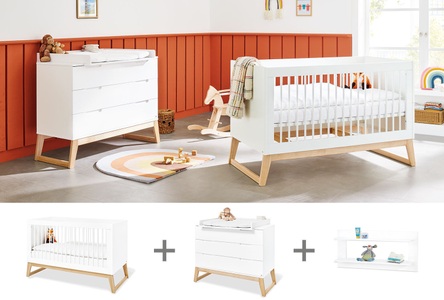 Pinolino, Pinolino® Babymöbel-Set »Bridge«, (Spar-Set, 3 St., Kinderbett, Wickelkommode, Wandregal), breit; mit Kinderbett, Wickelkommode und Wandregal; Made in Europe, 