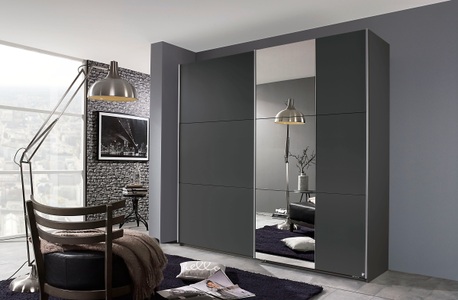 rauch BLUE, rauch BLUE Schwebetürenschrank »Kronach«, rauch Schwebetürenschrank »Kleiderschrank Drehtürenschrank Schrank Garderobe KRONACH TOPSELLER«, mit Spiegel und viel Stauraum, Metallgriffleisten, MADE IN GERMANY