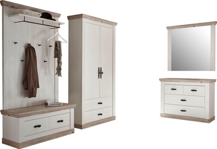 HOME AFFAIRE, Home affaire Garderoben-Set »Florenz«, (4 St.), bestehend aus Bank, Paneel, Kommode, Spiegel und Stauraumschrank, Home affaire Garderoben-Set »Florenz«, (4 St.), bestehend aus Bank, Paneel, Kommode, Spiegel und Stauraumschrank